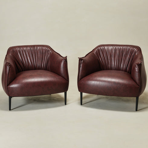 Kadar Leather Barrel Chair-Red Modern Leather Chair | Accent Chairs | Kinwell Furniture | Barrel Chairs